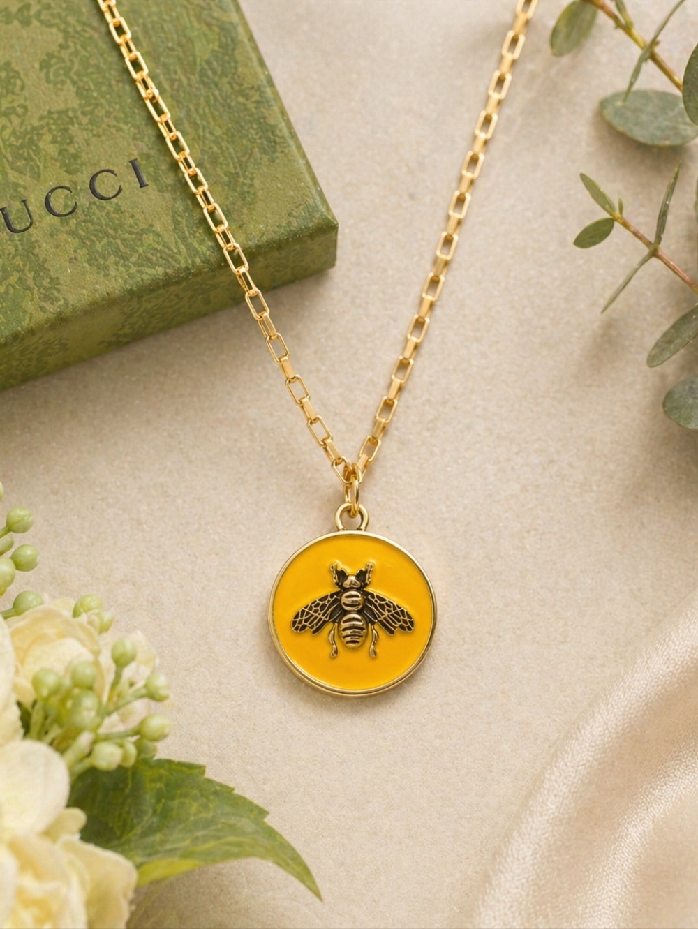 💛 Custom One-of-a-Kind Upcycled Gucci Yellow Bee Zipper Pull Medallion Necklace